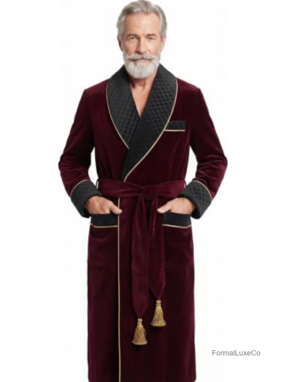 Men's Velvet Smoking Jacket Quilted Shawl Collar Long Dinner Robe